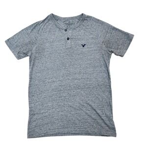 American Eagle Outfitters Mens Gray Henley Shirt Short Sleeve Casual‎ Top